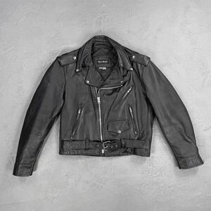 Vintage Steer Brand Black Leather Classic Biker Jacket MADE IN USA Men's 40, M